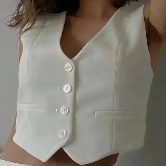 White Elegant Women's European And American Style Casual Slim Fit Sleeveless Tan - Picture 4 of 8